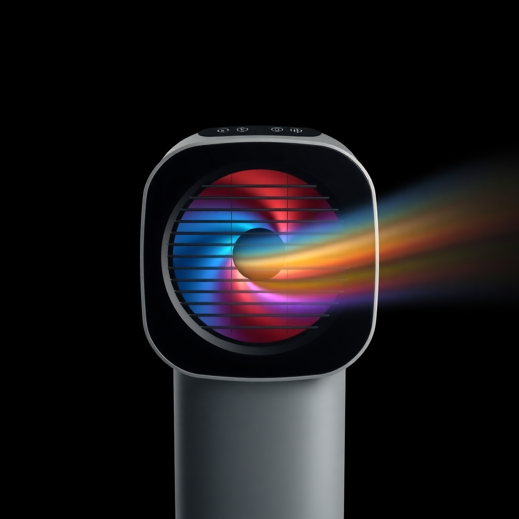 modern air cooler with sleek design on dark background, premium