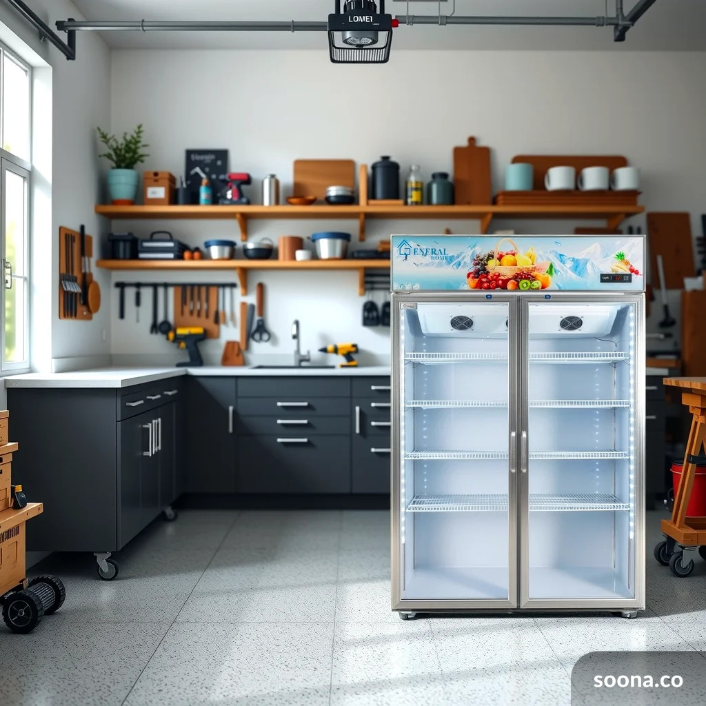 modern smart refrigerator with digital display on dark background